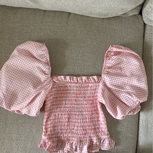 Missguided + Pink Gingham Smocked Puff Sleeve Top - Kids